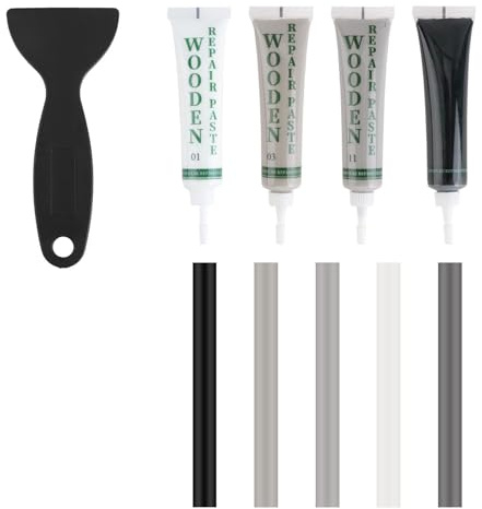 9pcs Laminate Floor Repair Kit, White Grey Black Wood Filler Furniture Wax Filler Sticks Wooden Worktop Scratch Repair Tools for Scratches, Cracks, Hole Table, Door, Cabinet. Scraper