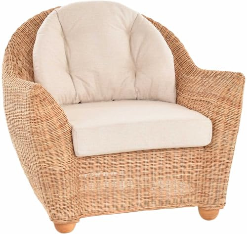 Krines Home Wohnzimmer Rattansessel Nassau Korbsessel Wintergarten Lounge Sessel (Natur, Sessel)
