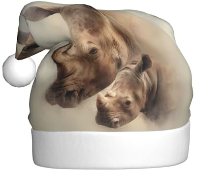 rrxnbcgg Rhino madre e polpaccio stampato adulto peluche cappello di Natale vacanza speciale con atmosfera festiva.