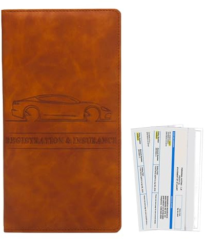 Porta carte di registrazione e sicuro - per documenti in pelle per auto durevole ed elegante | Valigetta per carte di credito auto contratto di assicurazione Home Office Viaggi, Marrone,