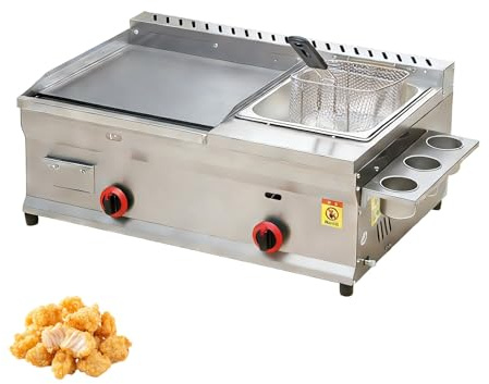 Friggitrice Professionale a Gas Piastra Professionale Con Friggitrice, Friggitrice Commerciale a Gas, Struttura Robusta Con Controllo Indipendente Della Temperatura per Food Truck(Home-Use)