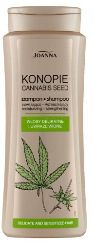 JOANNA Konopie Shampoo Feuchtigkeitsspendendes und Stärkendes Shampoo mit Hanfsamen-Extrakt und Aloe-Vera-Blattsaft für Feines und Empfindliches Haar 400 ml Verpackung