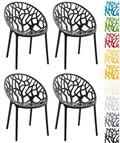 CLP 4er-Set Design-Gartenstuhl Hope aus Kunststoff I 4X Wetterbeständiger Stapelstuhl mit Einer maximalen Belastbarkeit von 150 kg I erhältlich Schwarz