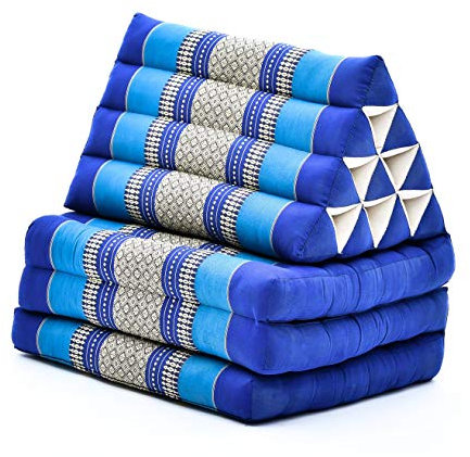 Leewadee - Bequeme Japanische Bodenmatratze - Thai Bodenliege mit Dreieckskissen - Futon Klappmatte - Thai Massagematte, 170 x 53 cm, Blau