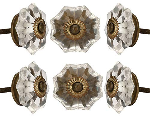 Perilla Home Set of 6 Crystal Glass Knobs Kitchen Cabinet Cupboard Glass Door Knobs Dresser Wardrobe and Drawer Pull (Clear)
