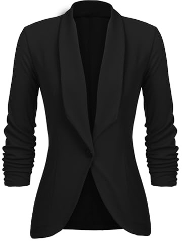 UNibelle Blazer Elegante para Mujer, Blazer Largo Deportivo, Chaqueta Larga de Negocios con Manga 3/4, Vestido Ajustado de Verano, Negro, S