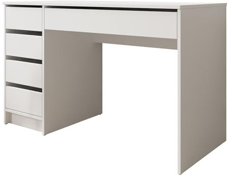 Mirjan24 Schreibtisch Ada, 5 Universale Schubladen Schülerschreibtisch Computertisch Kinderschreibtisch Arbeitstisch PC-Tisch Jugendzimmer Kinderzimmer (Weiß)