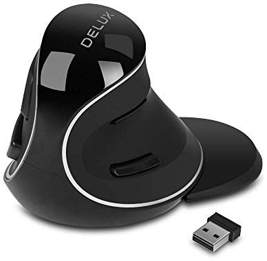 DELUX Ergonomic Mouse, Wireless 2.4G Vertical Mouse, Slient Click, Removable Wrist Rest, 800/1000/1600DPI, 6 Buttons, for Carpal Tunnel, for Laptop/PC/Mac (M618PLUS GX)