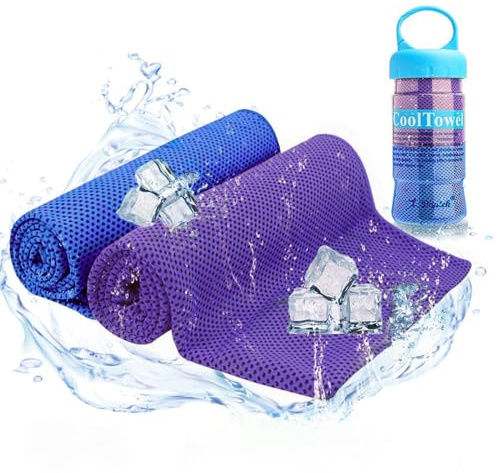 Zodight 2pcs Toalla de Deporte refrescante paño frío de Toalla Hielo fría instantánea de Ejercicios de Toallas Secado rápido para Gimnasio,Tenis, Yoga (Purple+Blue)