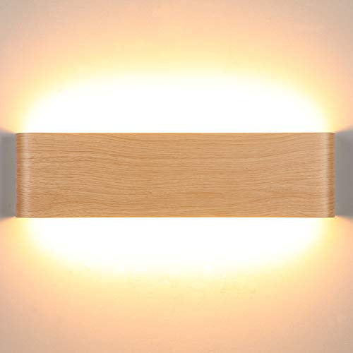 Lightess 16W Apliques de Pared LED Moderna Lámpara de Pared Interior Luz de Aluminio Acrílico Iluminación para Salón Sala de Estar Dormitorio Baño Escalera (blanco cálido, color de madera)