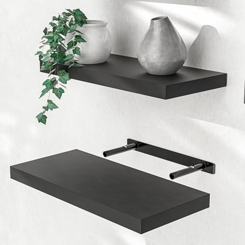 Casaria® Wandregal Holz Schwarz Regal mit Halterung 15kg Tragkraft Hängeregal Küche Wohnzimmer Flur Wand Schweberegal Bücherregal Regalbrett Schwebend Matt 50cm