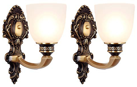 NOXARTE 2 Pack Vintage Wall Sconce Brass Wall Mounted Light Ceiling Fixture with Milk White Glass Shades for Living Room Bedroom Hallway