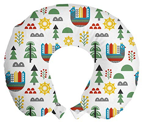 ABAKUHAUS Infantile Cuscino da Viaggio, Pollo a forma di appartamenti, Accessorio in Schiuma di Memoria per Viaggio, 30 cm x 30 cm, Bianco e multicolore