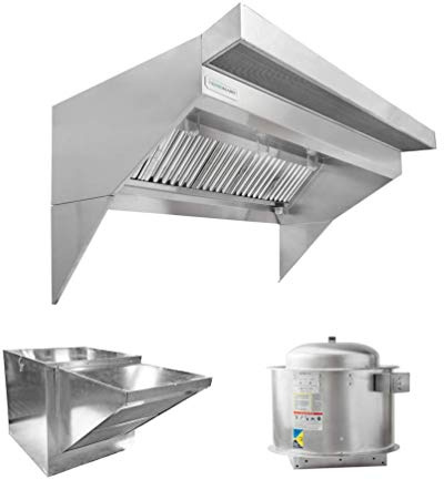 HOODMART 5’ Low Ceiling Sloped Front Restaurant Hood System with PSP Makeup Air | Vent Hood with Exhaust Fan, Supply Fan, Accessories | Commercial Kitchen Equipment Made in USA