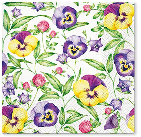 Tete a Tete 3Ply Flowery Tissue Paper Napkins Serviettes 33cm x 33cm - Pack of 20 (Beautiful Pansies)