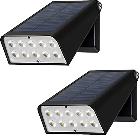 GUYULUX Patio Wall Light Solar Powered, Dusk-to-Dawn Deck Lights, 2-Mode 90° Rotatable, Outdoor Security Lights Waterproof, Solar Spotlight for Porch, Garage, Fence, 2-Pack