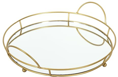 HOME DECO FACTORY - KA4844 Bandeja de Presentación Espejo 34 cm - Arte de la Mesa - Servicio Elegante - Diseñada para Comidas Refinadas - Color Dorado - Dimensiones 34 x 32 x 9 cm