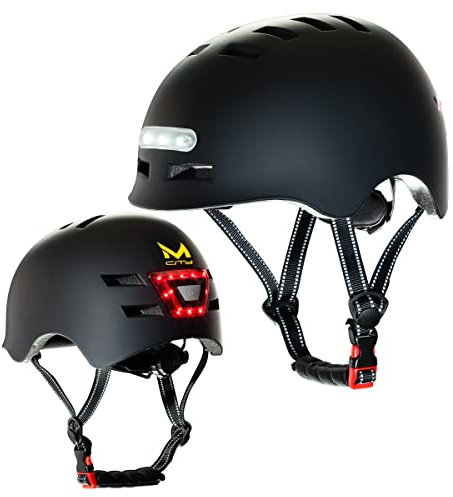 MOLTO LED-Helm mit Front- und Rücklicht für Erwachsene, ideal für Elektroroller, Fahrräder, Roller oder Skateboard, robust und langlebig, funktioniert mit wiederaufladbaren Batterien