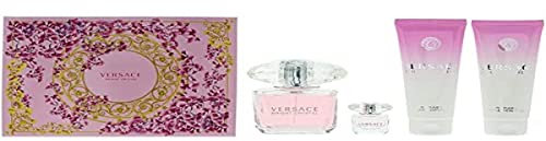 Versace Bright Crystal 4-teiliges Geschenkset: Eau de Toilette 90 ml – Duschgel 100 ml – Bodylotion 100 ml – Eau de Toilette 5 ml