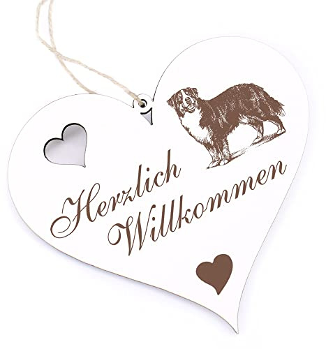 Herzlich Willkommen Schild - Berner Sennenhund - Deko Herz Holz Willkommensschild Türschild Dekoschild Türdeko