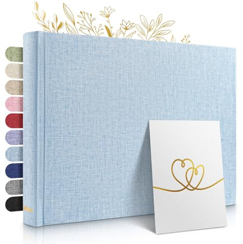Zeitloos Fotoalbum zum Einkleben - Platz für 150 Fotos - echtes Leinen - Fotobuch 21 x 28 cm in Babylau - 50 weiße Seiten - Fotoalben sind das perfekte Geschenk.