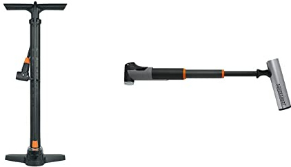 SKS GERMANY AIR-X-Press 8.0 Standpumpe, schwarz, 600 mm & SUPERSHORT Minipumpe für Fahrräder (Fahrradpumpe mit Teleskopfunktion, abnehmbares Aluminiumrohr und ergonomischer T-Griff), Silber