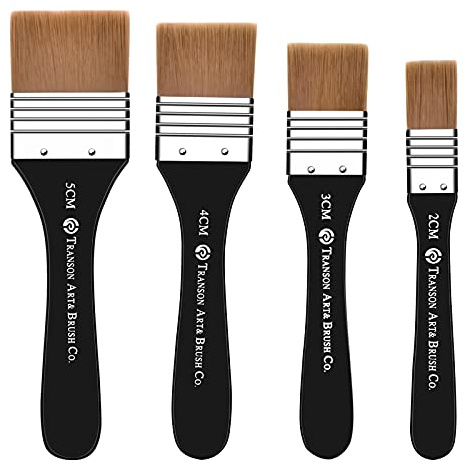 Tinsellns Paint Brushes for Acrylic Oil 4 pcs Large Flat Artist Brushes, Premium Nylon Hair Watercolor Brushes for Beginners Artists Paintings Watercolor, 2/3/4/5 cm, Black