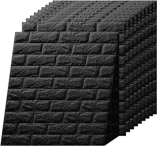 Papier peint 3d, panneaux muraux décoratifs, 10 pièces 70 x 77 cm, papier peint adhésif mural, panneaux muraux adhésifs, panneau mural décoratif, revêtement mural (noir, briques)