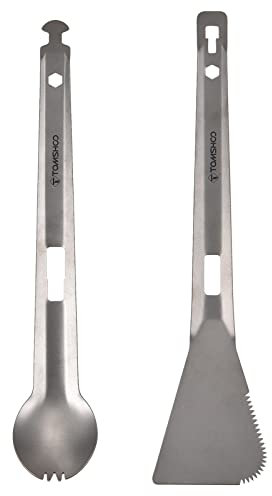 HUIOP Titan-Servierzange aus Titan, Mehrzweck-Grillzange mit Göffel und gezacktem Spatel für Camping, Wandern, Picknick, Kochen
