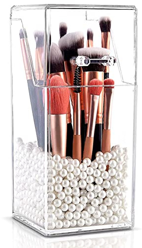 Organizador para brochas de maquillaje con tapa, organizadores transparentes de acrílico, caja de almacenamiento a prueba de polvo para maquillaje, organizador de lápiz de cejas, lápiz delineador de