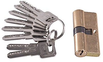 BLacOh Cilindro Cerradura Seguridad 70 mm con 8 Llaves, Perfil de Giro del Pulgar, Cilindro, Cerradura de Barril, Acabado de latón en níquel Satinado Cerradura Antibumping
