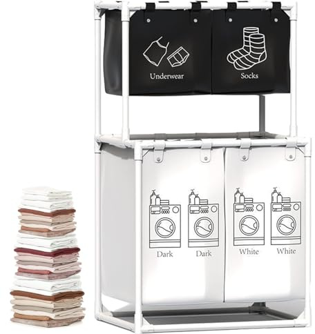 Trieur de panier à linge, trieur de panier à linge | Panier à linge avec compartiments pour organiser les tissus – Paniers hauts d'organisation de linge pour le