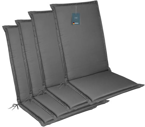 LILENO HOME Gartenstuhl Auflagen [4er Set - Hochlehner] in Anthrazit - Bequeme Liegen als Sitzauflagen für Gartenmöbel - Stuhlkissen für Gartenstühle und Klappstühle MIA