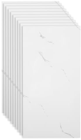 Lot de 10 panneaux muraux autocollants en PVC Motif marbre 60 cm x 30 cm Revêtement mural autocollant pour carrelage mural Blanc marbre
