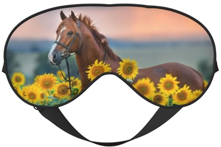Augen-Schlafmaske für Damen und Herren, Pferd, Sonnenblumen, weiche Reise-Augenmasken für Schlafmaske, Verdunkelung, verstellbare Schnalle, Schlafmaske für Damen und Herren, lustige Augenbinde für