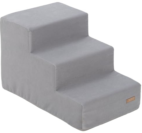 Hundetreppe mit 3 Stufen Katzentreppe Haustiertreppe Einstiegshilfe Schaumstoff (Farbe: grau)