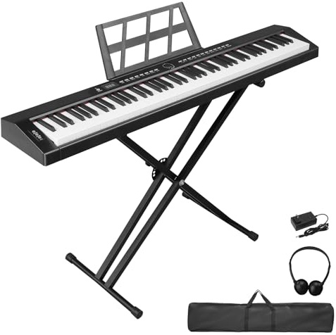 LEADZM Piano Numérique 88 Touches avec Support, Semi-Marteau, MIDI (Noir)