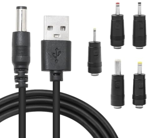 teashow USB to DC 5V Universal Charger Cable,1M USB to 5.5 x 2.1mm Barrel Jack Power Adapter with 5 Interchangeable Connectors(4.0x1.7mm,3.5x1.35mm,3.0x11mm,2.5x0.7mm) for Router,Speakers and More