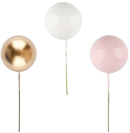 Tabanzhe 66PCS Ball Cake Toppers - 5 Size White, Pink, and Gold Decorating Insert Set for Birthday, Wedding, Anniversary, Baby Shower - Mini Cupcake Topper and Balloon Picks