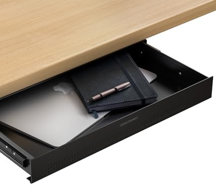 Desktronic Schreibtisch-Organizer, Untertisch-Aufbewahrungsbox, Schreibtisch für Büro Schule Homeoffice Schreibwaren, Metallschublade, Versteckte Schubladenbox (Schwarz)