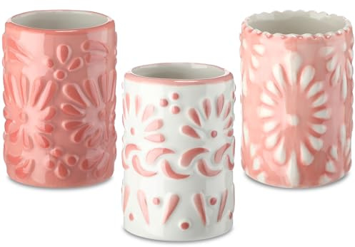Roshtia 3 Pcs Talavera Shot Glasses Tequila Shot Glasses Ceramic Mexican Drinking Glasses 2 Oz Decorative Shot Glasses with Heavy Base for Bachelorette Party Western Themed Party Fiesta Supplies