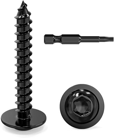 Dayalo Lot de 50 vis à tôle 3,9 x 25 mm à tête plate en acier inoxydable noir avec disque Torx Vis autotaraudeuses à bois à tête bombée Filetage complet avec foret