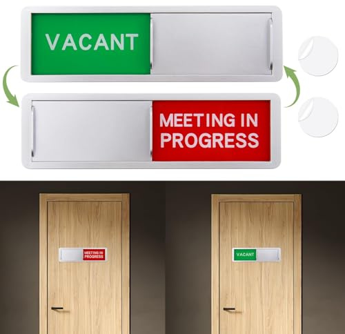 Türschild mit Aufschrift Vacant/Meeting in Progress, 17,8 x 5,1 cm, magnetisches Schiebetürschild, rot/grün, für Zuhause, Büro, Toilette, Badezimmer, Konferenzraum, Toilette