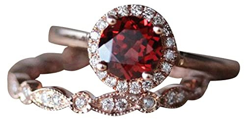 WIPPWER 2pcs anello di fidanzamento con taglio ovale unico vintage anelli di promessa rossa anello di nozze dal design delicato for le donne set di anelli di filo di lusso leggero di alta qualità(9)