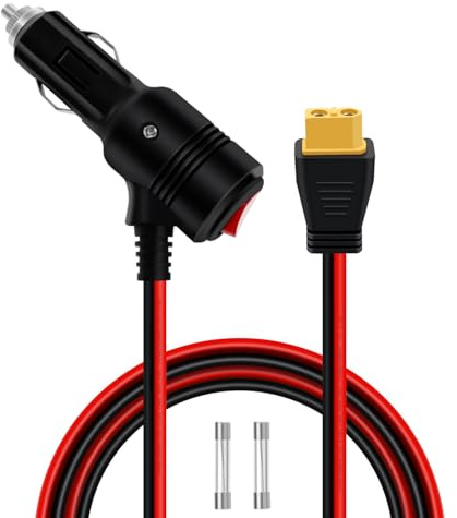 HuaLiSiJi Cable Mechero XT60 12V 24V 14AWG Conector XT60 con Cable y Conector Mechero con Interruptor y LED para Paneles Solares de Inversores Automotrices (Stecker, 1m)