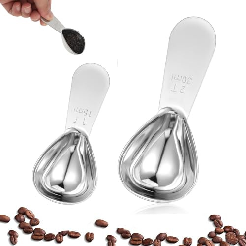 Edelstahl Kaffeelöffel Portionierer, 15ml und 30ml Kaffeelöffel Portionierer Set,2 Stück Kaffeeportionierer Aus Rostfreiem Edelstahl, Wiederverwendbar Kaffeemesslöffel Mit Kurzem Griffen, Für Kaffee