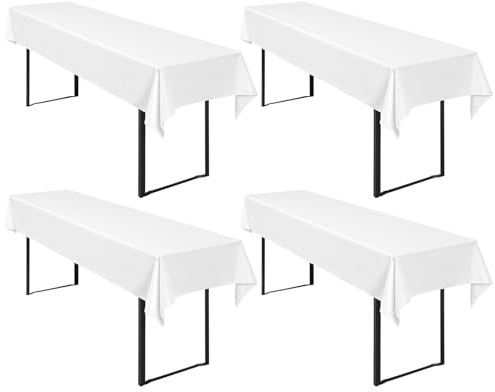 Pesonlook 4Stück Biertisch Tischdecke Weiß für Biertisch, 250 x 100 cm | Biertisch Cover Universell für 50 cm und 70 cm Biertisch, Waschbar Polyester Rechteckige Tischdecke für Partys im Freien