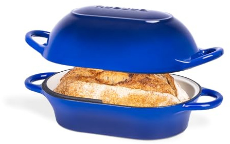 Faitout pour la cuisson du pain au levain - Pot à pain en fonte émaillée - Passe au four - Antiadhésif - Rectangulaire - Bleu foncé - 22 cm x 16 cm Nuovva
