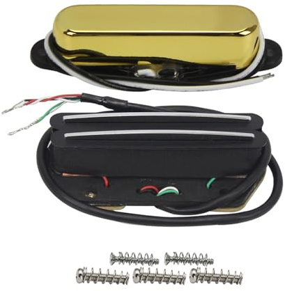 FLEOR Alnico 5 Tele Pickups Set Golden Neck Pickup und High Output Black Hot Dual Rail Bridge Humbucker Pickup Set