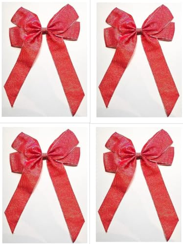 CaPiSo Glitzer-Schleifen 20x30 cm Dekoschleife Lurex Geschenkschleife Silber Schleife Weihnachtsbaumschleife Weihnachten Lurexgitter Dekoband Gold (Glitzer Rot, 4 Stück)